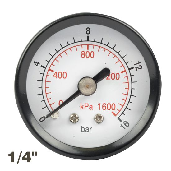 Press. Gauge 40mm 1/4' Rear Fit 0-16bar 0-1600kpa