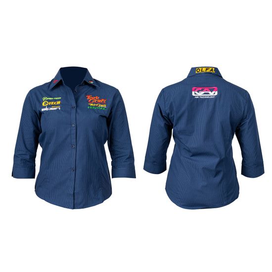 Ladies Navy 3/4 Micro Check Blouse X-large