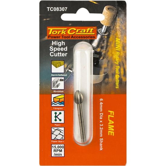 Mini H/speed Cutter 6.4mm Flame 3.2mm Shank
