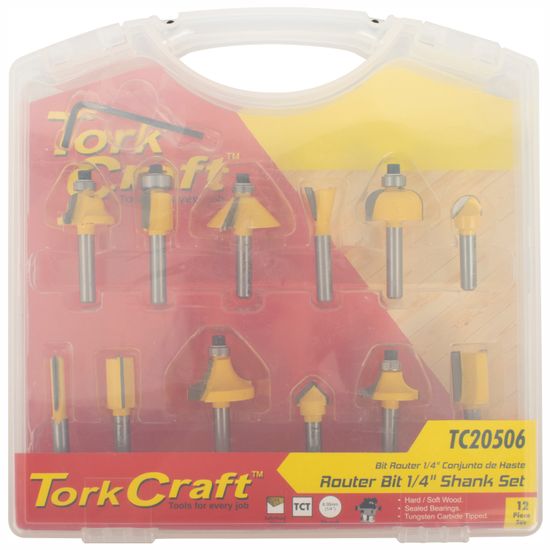 Router Bit Set 12pc 1/4' Straight & Profile