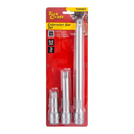 Extention Bar 3pc Set 1/2� 75/125/250mm Socket