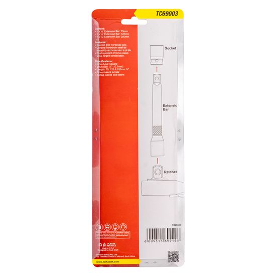 Extention Bar 3pc Set 1/2� 75/125/250mm Socket