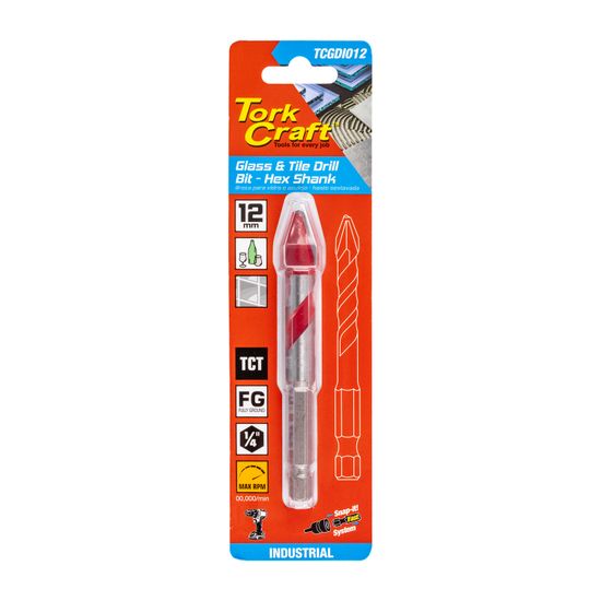 Glass & Tile Drill 12mm Hex Shank Industrial